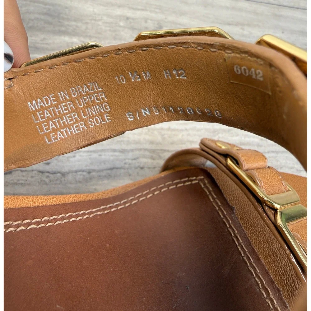 Tory Burch Heeled Sandals Gladiator Strappy Buckle Tan Leather Luxe Glam 10.5